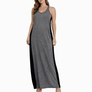 Hard Tail Racerback Maxi Tank Dress Size Large Gray Black Athleisure Minimalist